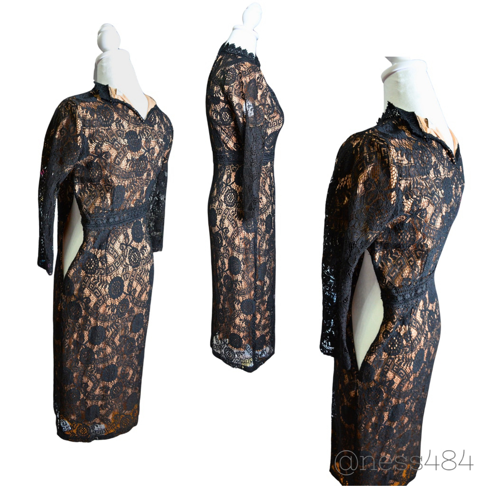 Polagram Black‎ Lace Mock Neck Sheath Dress Small - Picture 4 of 5